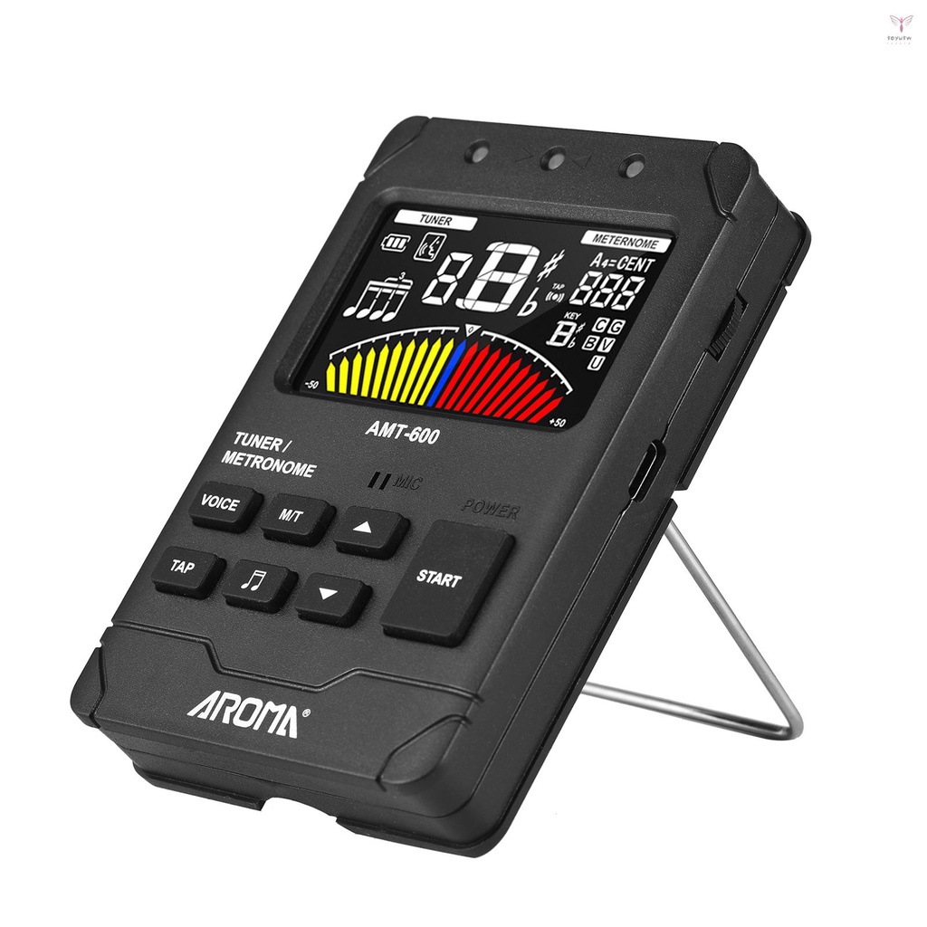 AROMA AMT-600調諧器和節拍器和音調發生器三合一充電2.5英寸彩色LCD吉他調諧器迷你數字節拍器電子節拍器，帶