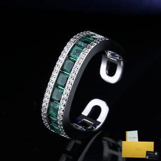 【附證書】時尚翡翠戒指方形綠鑽戒指永恆戒指