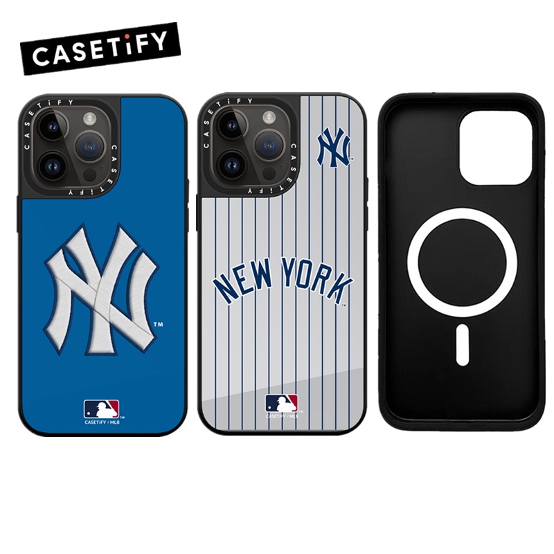 Casetifg 時尚品牌標誌 NY MLB 豪華鏡殼磁性充電手機殼帶盒適用於 iPhone 14 13 12 Pro