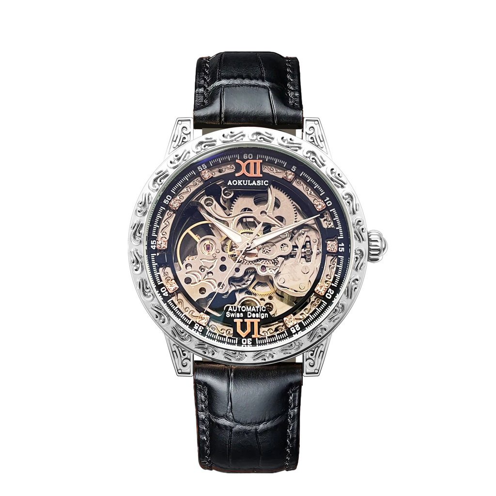 專櫃正品 AOKULASIC 手錶 2120 全自動機械手錶 鏤空雕花復古高檔防水夜光 男士手錶