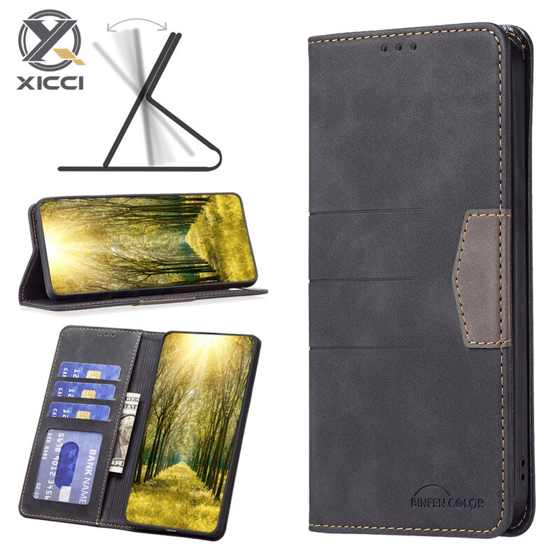 Xicci 適用於三星 A14 5G/A34 5G/A54 5G/A24 4G/A04 4G 手機殼拼接色塊錢包卡槽磁性