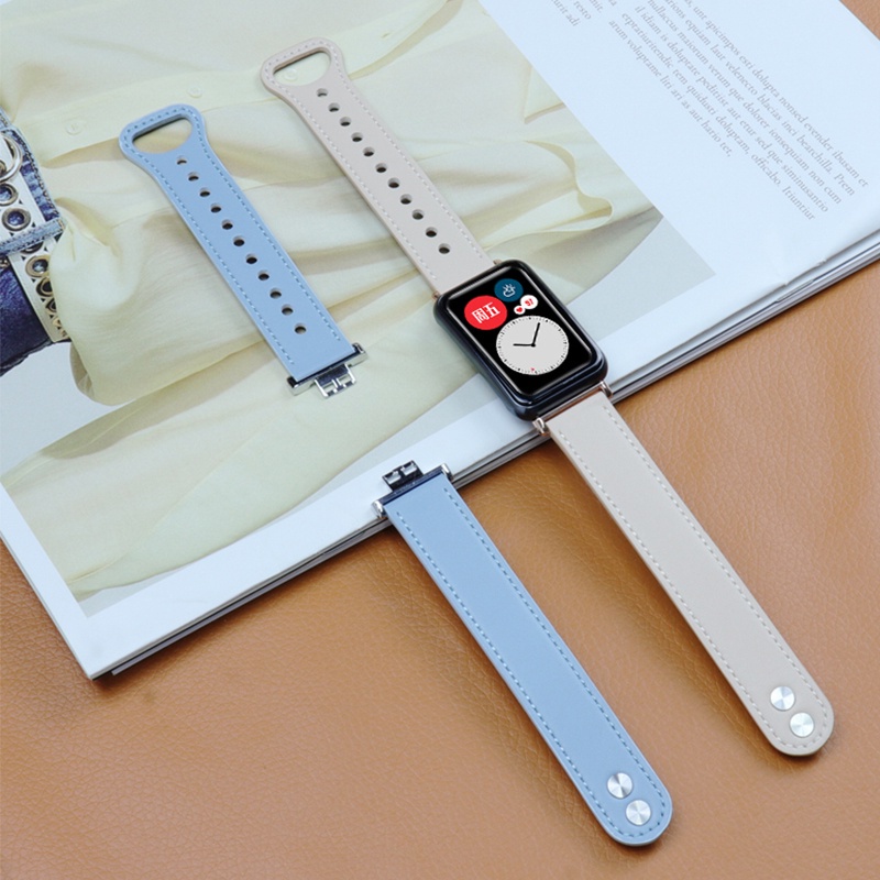 華為手環8 / 7 錶帶 皮革雙釘釦錶帶+金屬連接器 華為智能手環系列 替換腕帶 透氣時尚新款 華為手環8錶帶 輕奢高級
