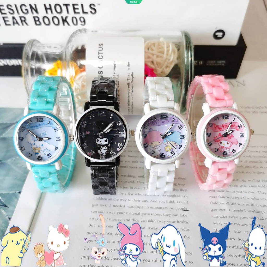 三麗鷗 Hello Kitty Kuromi Melody 手錶女時尚可愛兒童陶瓷錶帶手錶女士學生手錶禮物
