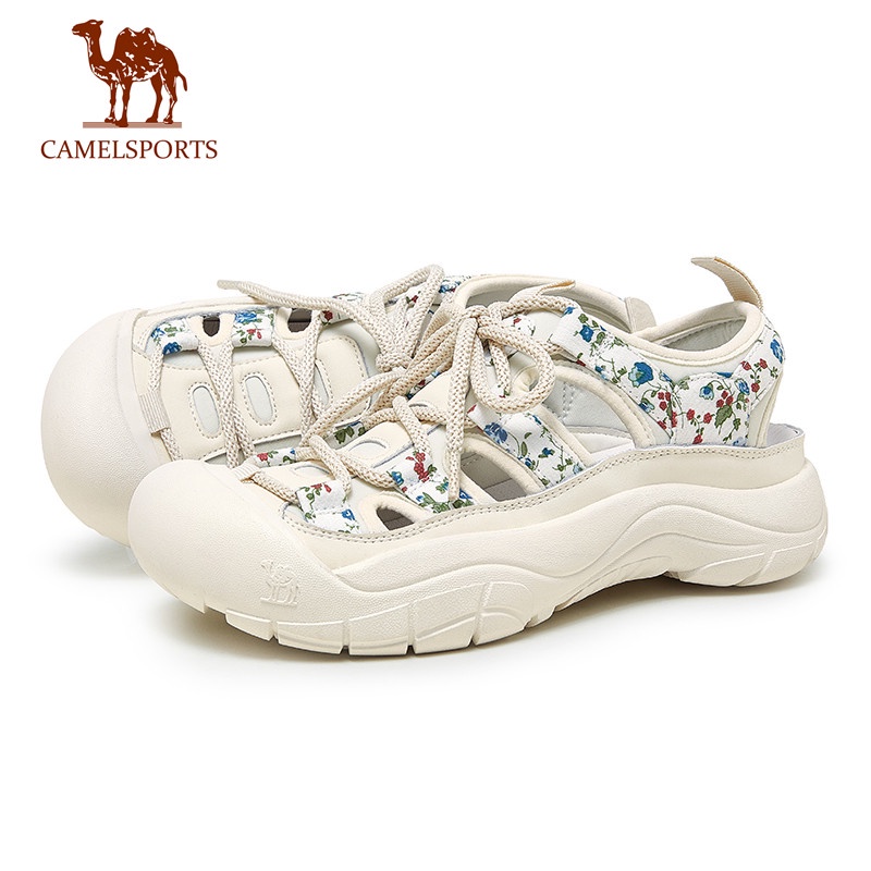 CAMEL SPORTS 女式夏季時尚涼鞋休閒運動涼鞋大碼飛織平底鞋涼鞋