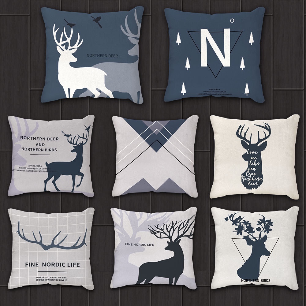 北歐亞麻麋鹿幾何字母抱枕套亞麻沙發汽車抱枕可設計字母靠背