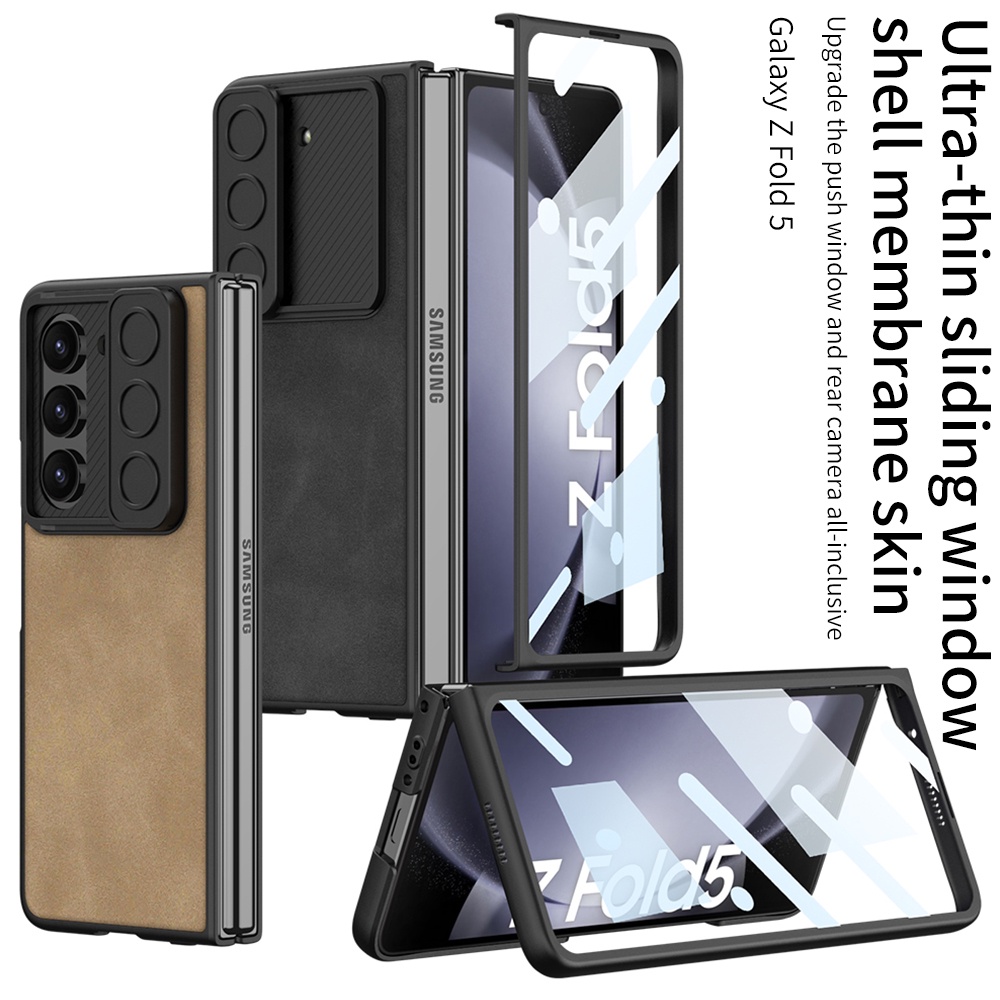 適用於三星 Galaxy Z Fold5 殼膜一體手機殼的推窗鏡頭保護保護殼