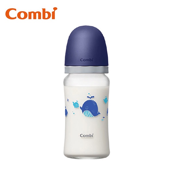 【Combi】真實含乳寬口玻璃奶瓶240ml_藍