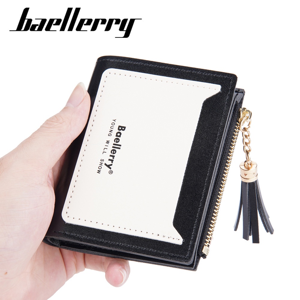 Baellerry新款韓版多卡位搭配真皮拉鍊零錢包時尚流蘇卡包女士短款錢包