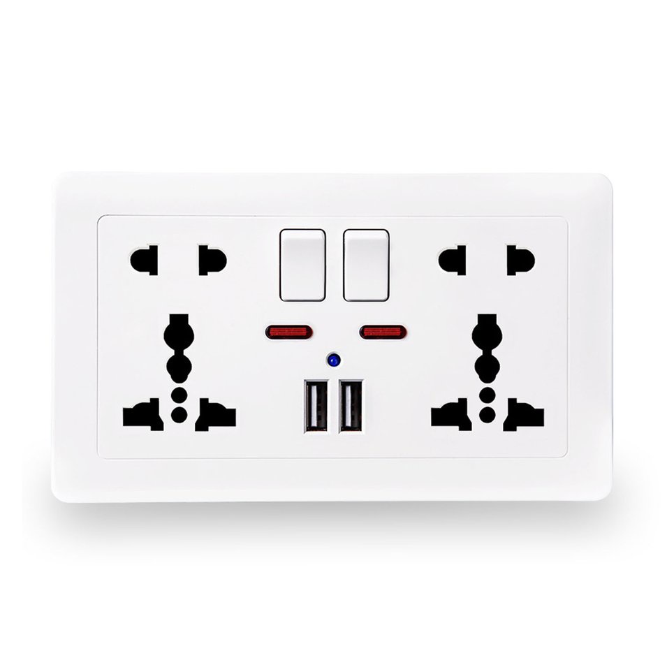 146 型號牆壁電源插座通用 5 孔雙 USB 充電器端口 LED 指示燈英國標準 USB 開關插座