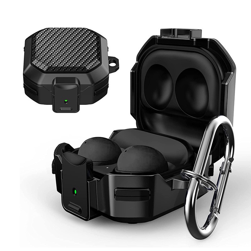 SAMSUNG 適用於三星 Galaxy Buds Live 2 Pro 耳塞式耳機防震保護套帶鑰匙扣的碳纖維護甲殼