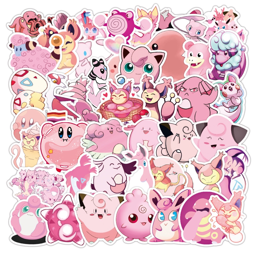 50張 粉色胖丁貼紙 神奇寶貝精靈塗鴉貼紙 手提箱手機殼防水動漫裝飾貼紙