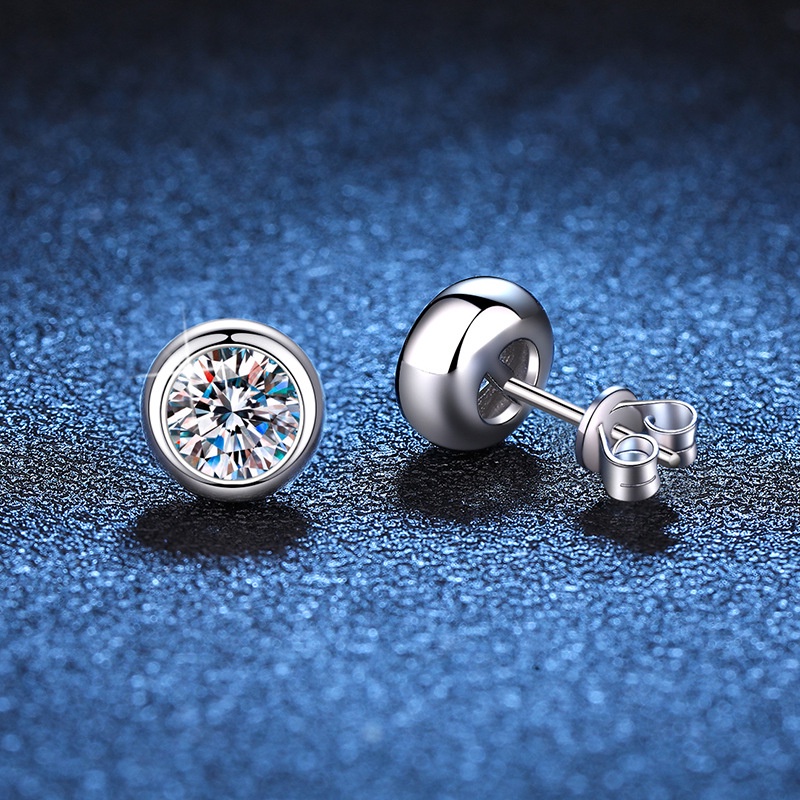 莫桑石5--6.5mm 耳環 男 s925純銀鍍鉑金 D色莫桑石 可通過鑽石筆檢測 帶GRA證書 泡泡耳釘
