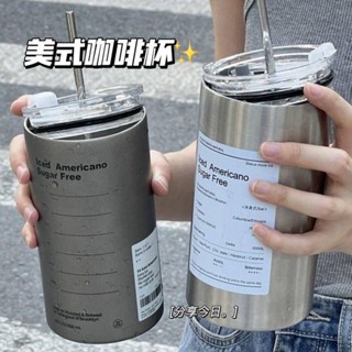 工廠現貨直髮！工業風304不鏽鋼咖啡隨行杯 320/600ml美式馬克杯 ins風水壺 環保金屬吸管杯 冰霸杯 帶蓋保溫