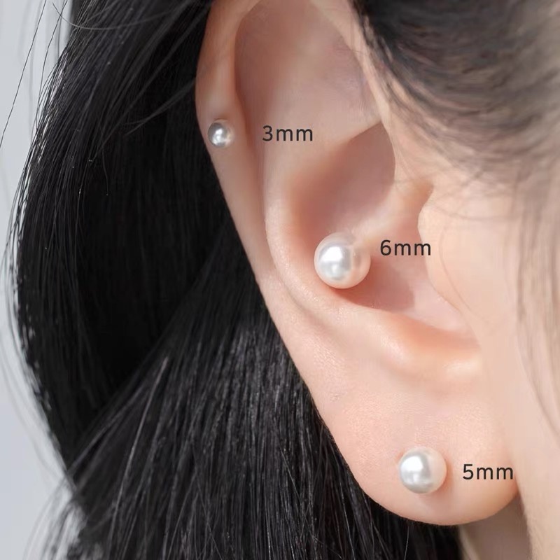 歐美時尚女生精緻珍珠鈦鋼耳環 不鏽鋼啞鈴設計雙面可戴細針小耳環耳針