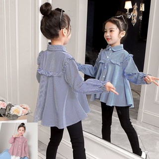 韓國女童純棉條紋襯衫兒童襯衫長袖兒童衣服女童上衣童裝現貨