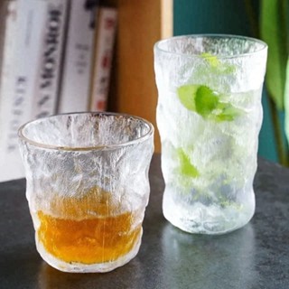 ★限時優惠★ins玻璃杯飲料杯 耐熱耐冷高款玻璃杯 ins風樹紋霧咖啡杯 豎紋玻璃杯 水杯 飲料杯 咖啡杯 復古杯 美式