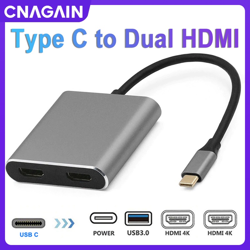Cnagain USB C 到雙 HDMI 適配器 4K,C 型分配器 2 顯示器擴展塢,帶 USB 3.0 端口和用於