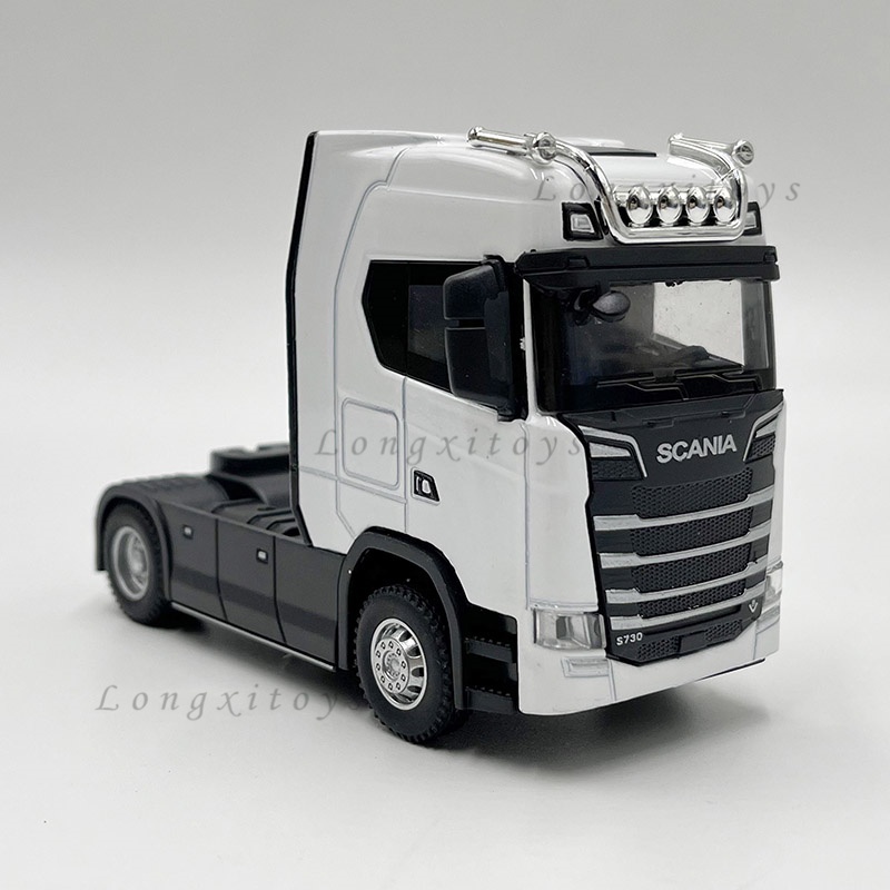 1:50 壓鑄金屬卡車模型玩具斯堪尼亞 S730 半掛車拖拉機複製品回力帶聲光兒童