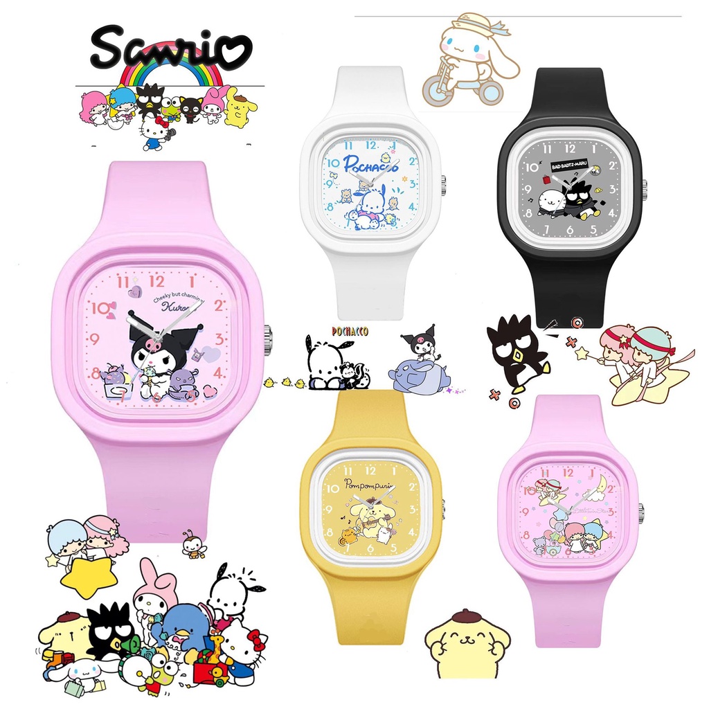 三麗鷗 12 款 Sanrio Kuromi 兒童石英手錶 Melody Hello Kitty 學生手錶軟矽膠錶帶圓形