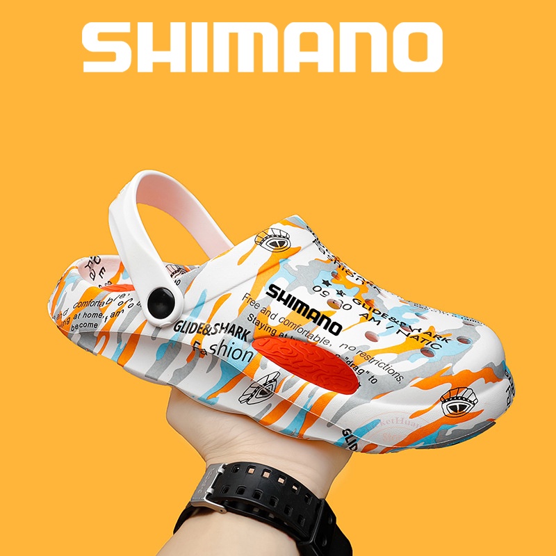 Shimano 2023 戶外防滑釣魚拖鞋男士新款夏季迷彩沙灘洞鞋休閒運動男士釣魚鞋