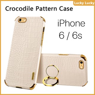皮革 iPhone 6 6s 6 Plus 6s Plus 手機殼柔軟防震鱷魚紋指環支架支架全保護相機鍍金超薄 8 7