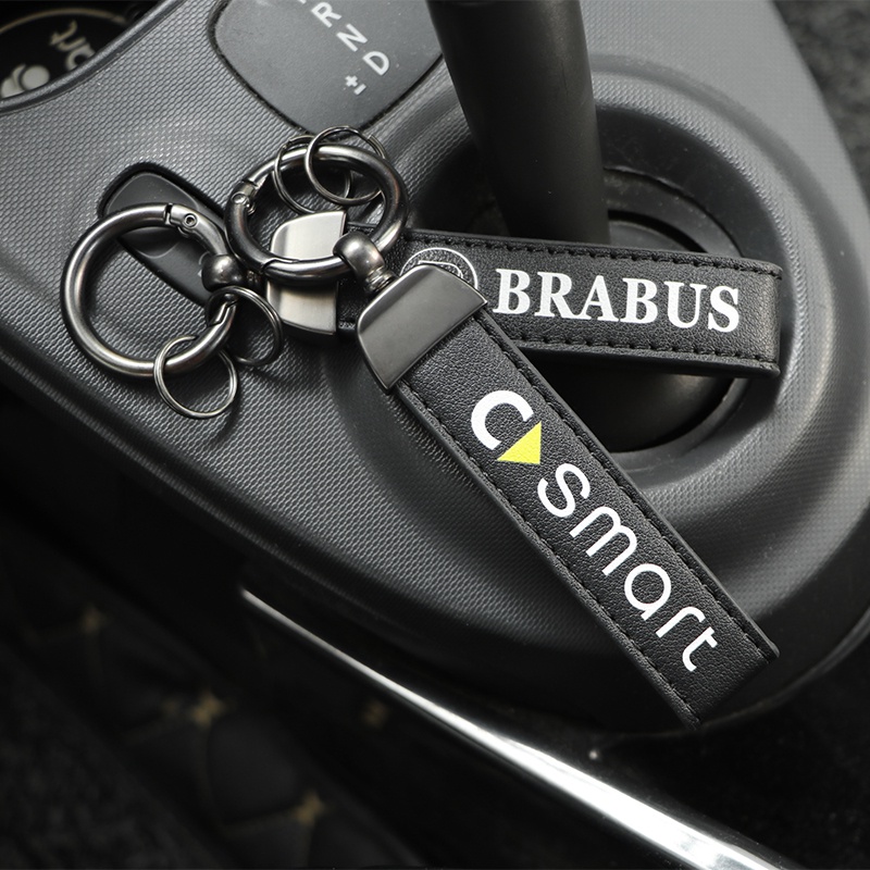 賓士smart車鑰匙扣鑰匙鏈BRABUS巴博斯皮革鑰匙吊飾個性裝飾配件《forfour fortwo專賣》《順發車品》《