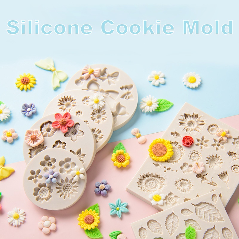 餅乾矽膠模具向日葵雛菊大寫蝴蝶結形狀巧克力餅乾蛋糕裝飾工具