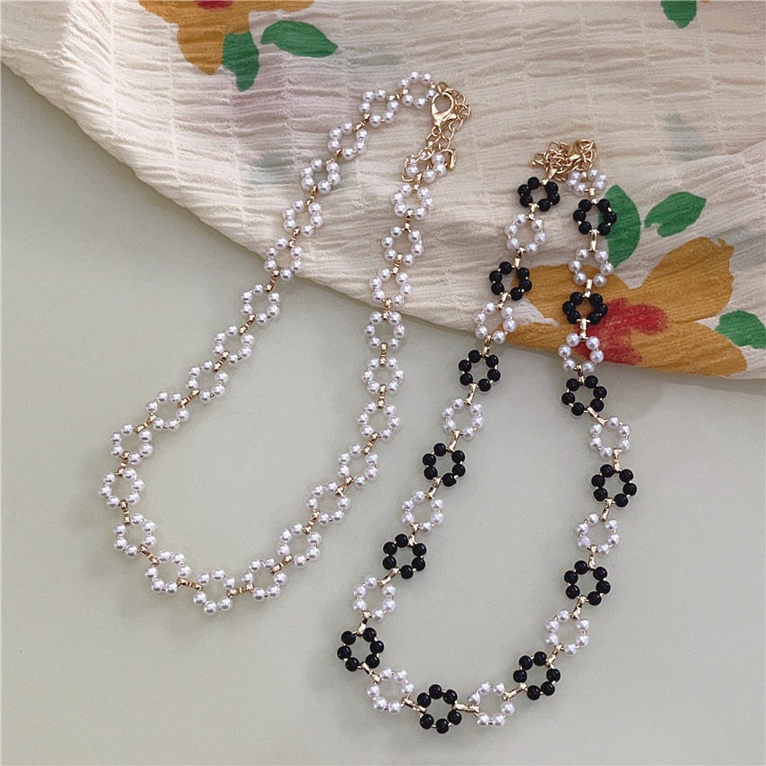 Bonn Ritta 編織珍珠項鍊女士設計個性化頸鍊黑色項鍊白色項鍊