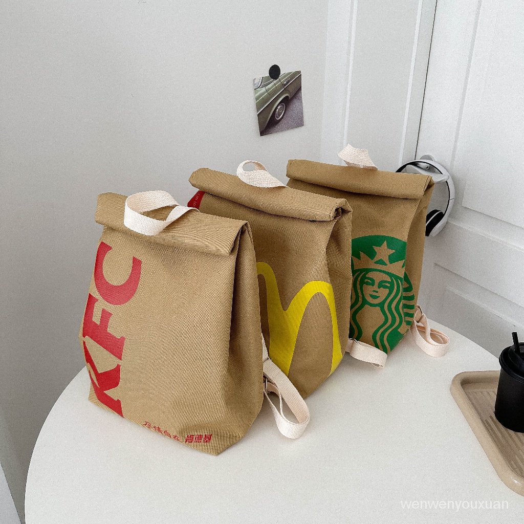 新款個性港風麥當勞後背包斜背包搞怪包包大容量上課書包大學生
