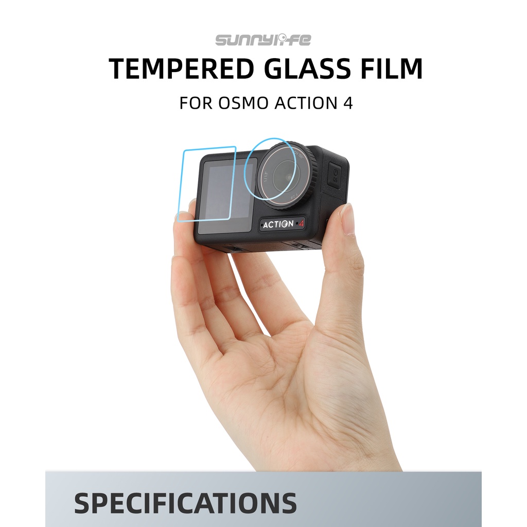 Sunnylife 適用於 DJI OSMO ACTION 4 鋼化膜配件、鏡頭保護膜、顯示屏防爆膜