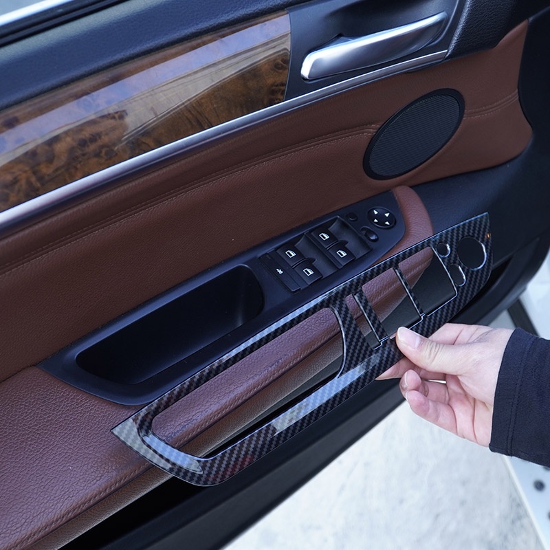 BMW 寶馬 X5 X6 E70 E71 2008-2013 ABS碳纖維 車窗升降按鈕框架飾件貼紙