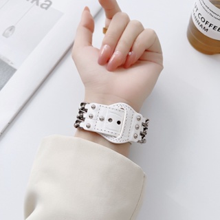 ［Moon]適用於Apple Watch 錶帶 女士錶帶 金屬錶帶 4 5 6 7 s8 45mm 41mm真皮錶帶