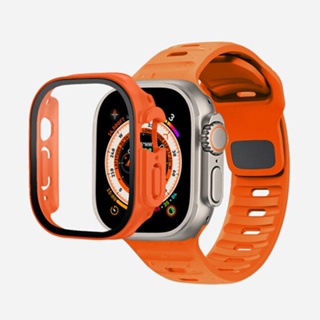 錶殼 + 矽膠錶帶鋼化玻璃保護殼兼容 Apple Watch Ultra 49 毫米 iwatch Ultra 49 毫