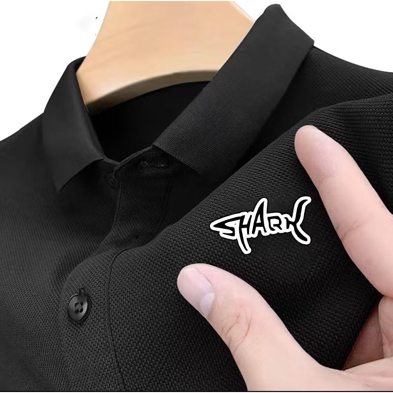 現貨（M-4XL）超大尺碼Polo杉男士夏季鯊魚刺繡緊身短袖上衣簡約針織馬球衫韓版寬鬆休閒馬球衫