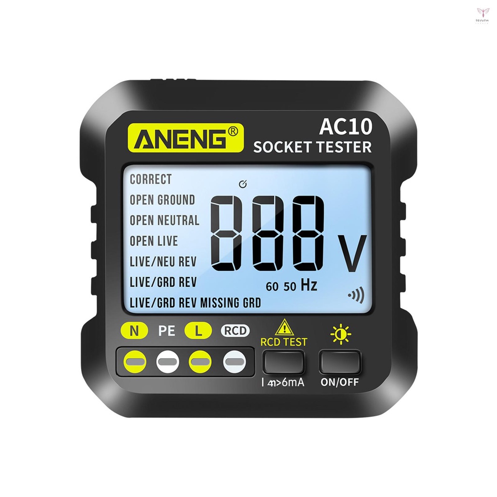 ANENG AC10數字插座測試儀家用插頭檢測器極性驗相電壓表多功能電鏡（美國插頭）