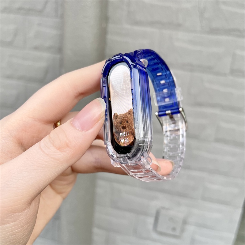 小米雙色漸變錶帶 小米手環7硅膠錶帶 透明冰川手環 智能手錶替換錶帶 小米一體手環 小米漸變手環5/6代 運動手環