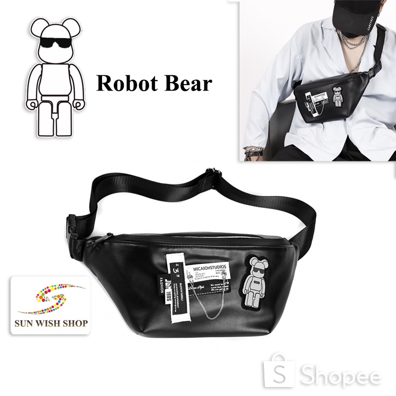 Sunwish -Robot Bear- SWS-J16001 新款徽章小熊圖案胸包腰包包Lelaki男女韓版時尚斜挎包