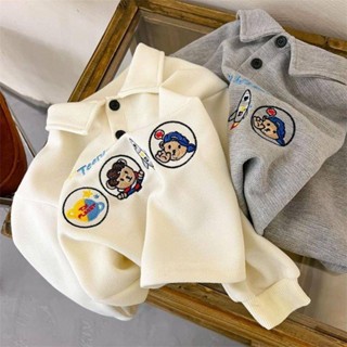 ♕Happy Baby♕ 兒童長袖 臺灣出貨 兒童秋季新款polo衫洋氣時髦小熊刺繡男女寶長袖衛衣寬鬆長袖上衣