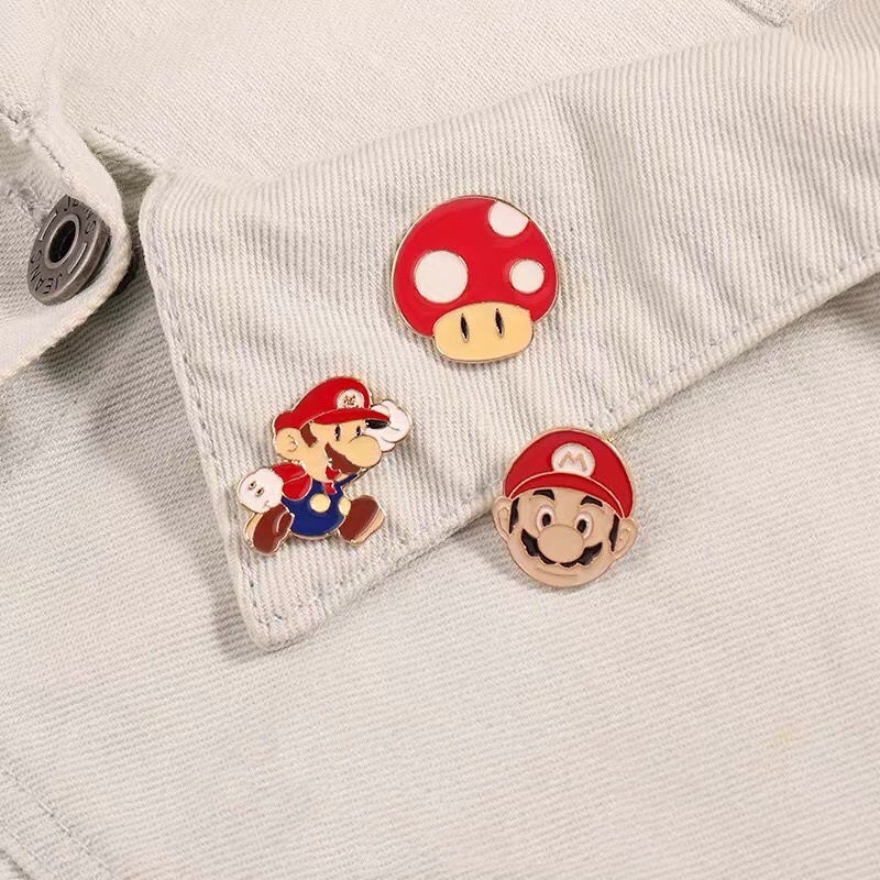 Switch Mario 任天堂 瑪利歐 馬力歐 可愛胸針ins卡通 蘑菇 合金徽章 個性時尚別針 外套背包潮配飾