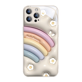 膨脹彩虹花朵iphone14新款蘋果15ProMax手機殼11高級感12Pro玻璃xr簡約ins風xsmax小眾13mi