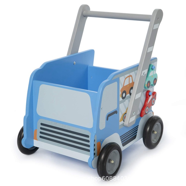 嬰兒木質手推車 多功能收納木質玩具  購物車玩具