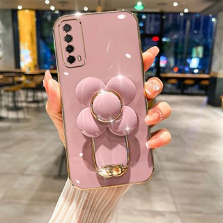 外殼華為 Y7A 華為 P SMART 2021 TPU 3D 風車支架支架手機殼超薄電鍍光滑軟殼防震蓋保險槓手機殼