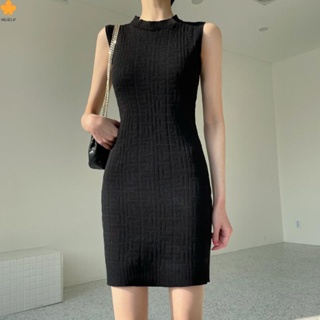MUZV【氣質御姐】韓國東大門小眾氣質無袖針織洋裝洋裝女夏季性感黑色緊身顯瘦裙子短裙