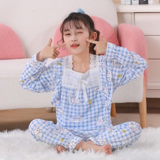 100-150CM 兒童睡衣 女童牛奶絲卡通公主風長袖薄款提花家居服套裝