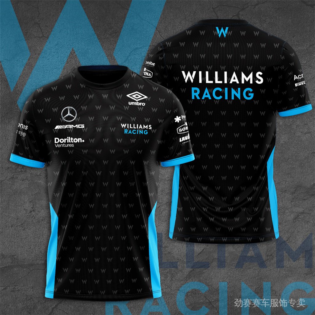 賽車服AMG梅賽德斯賓士F1威廉姆斯車隊印花t恤男士時尚休閒短袖上衣