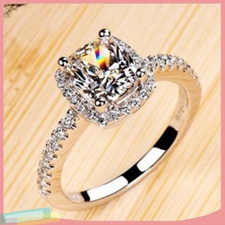 Lk--時尚女士方晶鋯石鑲嵌指環婚禮訂婚首飾
