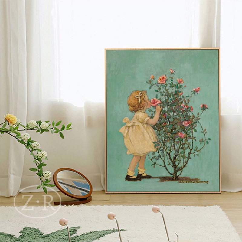 【棲舍】支持訂製 歐式玫瑰女孩掛畫法式藝術油畫臥室玄關小眾壁畫人物復古著飾畫