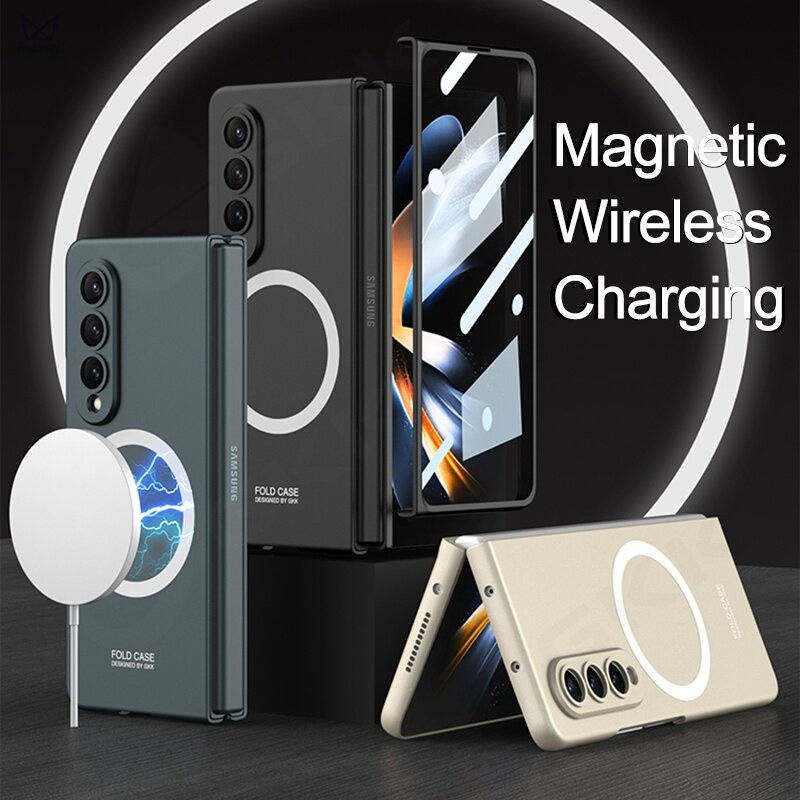 【帶前屏鋼化膜】MagSafe無線充電盒 適用於三星 Galaxy Z Fold4 5G 手機殼 超薄啞光保護套