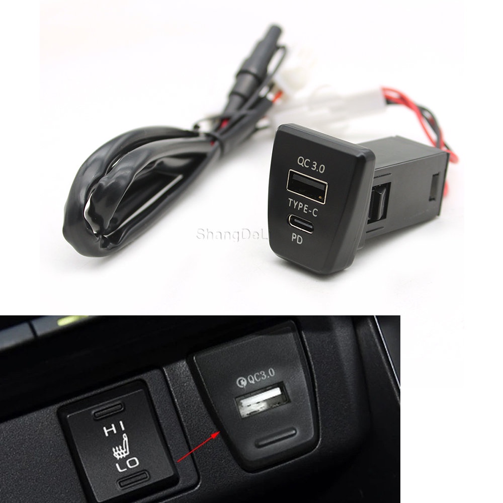 車載充電器 TYPE-C PD QC3.0 USB 接口雙插座手機充電器適用於豐田 rav4 rav4 XA50 201