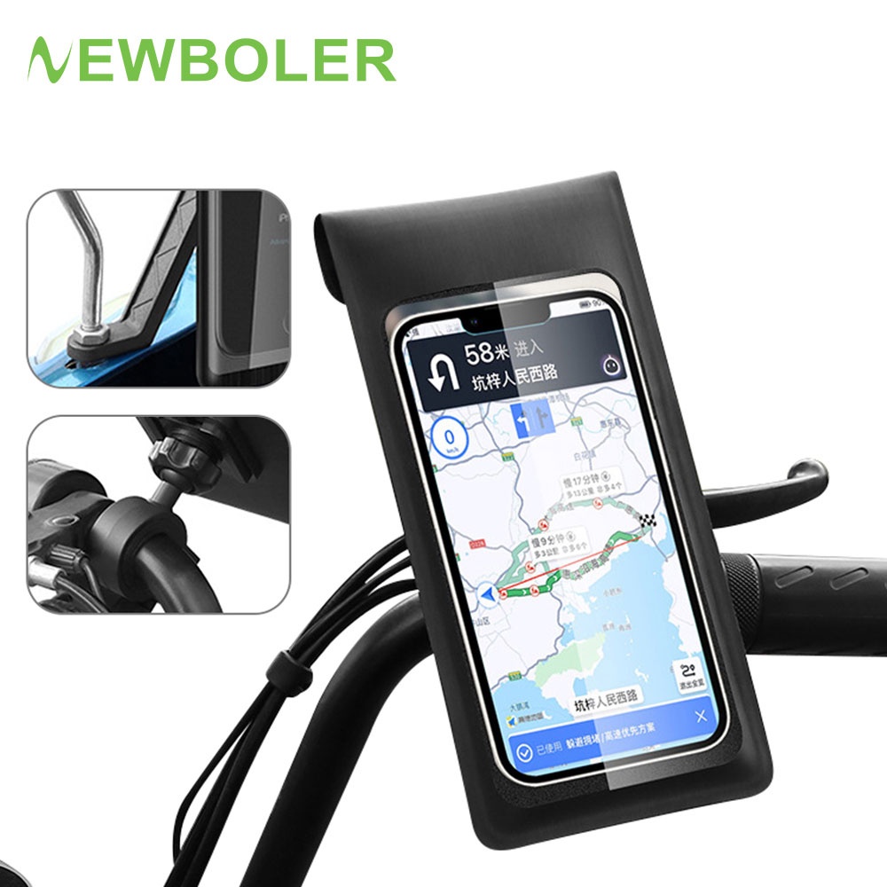 Newboler 防水摩托車自行車手機座觸摸屏 360°旋轉後視鏡手機支架可調節自行車車把手機包